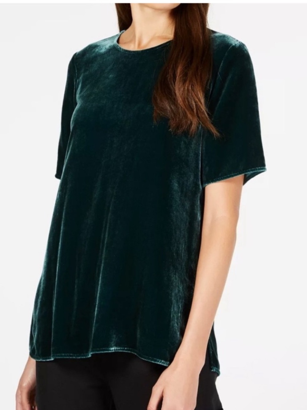 Eileen Fisher Women's Bateau Velvet Short Sleeve Top - Dark Green